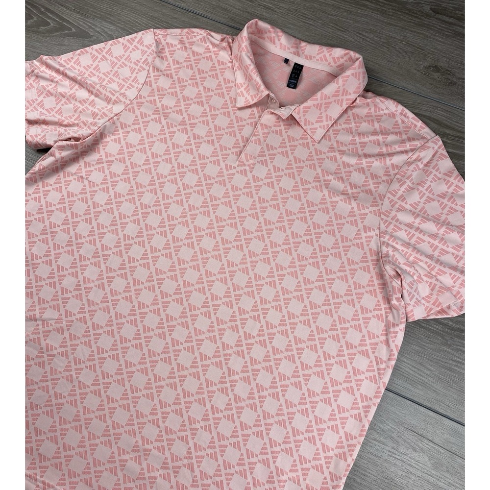 Adidas Men's All Over Geometric Pattern Short Sleeve Golf Polo Pink Size 2XL‎